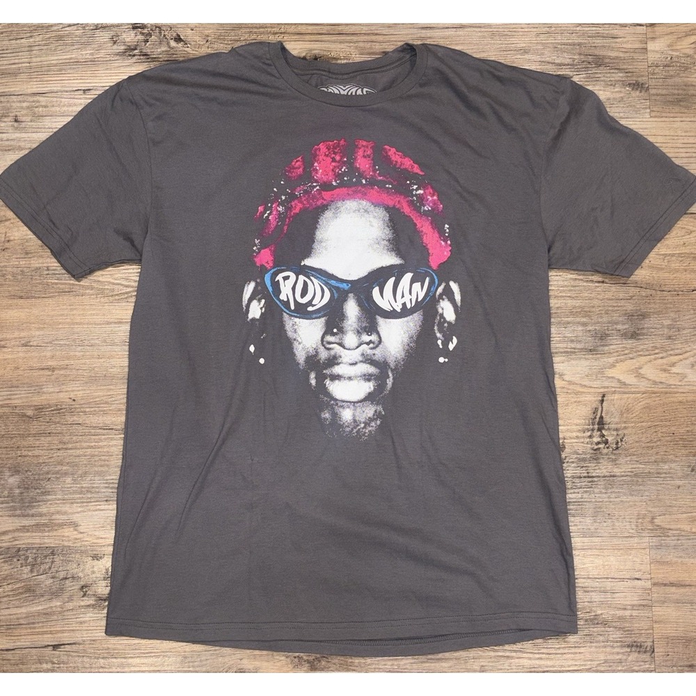 Dennis Rodman Create Havoc Graphic T-Shirt Charcoal Gray Vintage Style NBA Sz L